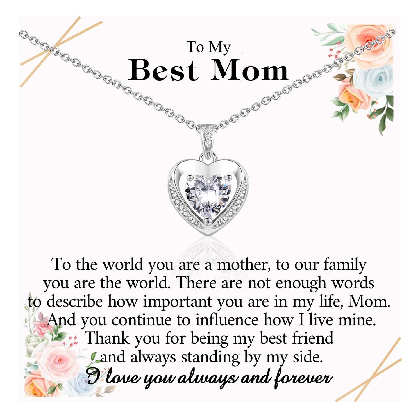 Heart Pendant Necklace for Mom – Crystal Mom Gift with Message Card