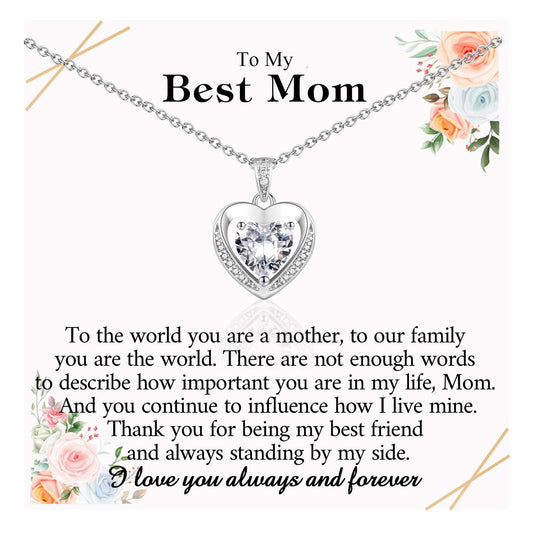 Heart Pendant Necklace for Mom – Crystal Mom Gift with Message Card
