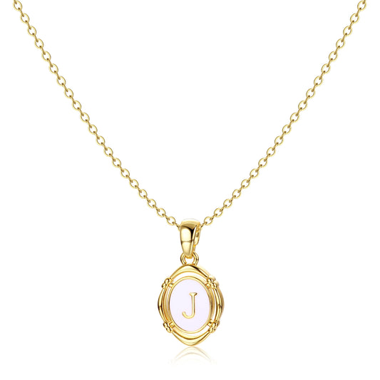 14K Gold Plated J Initial Necklace – Dainty White Enamel Letter Charm