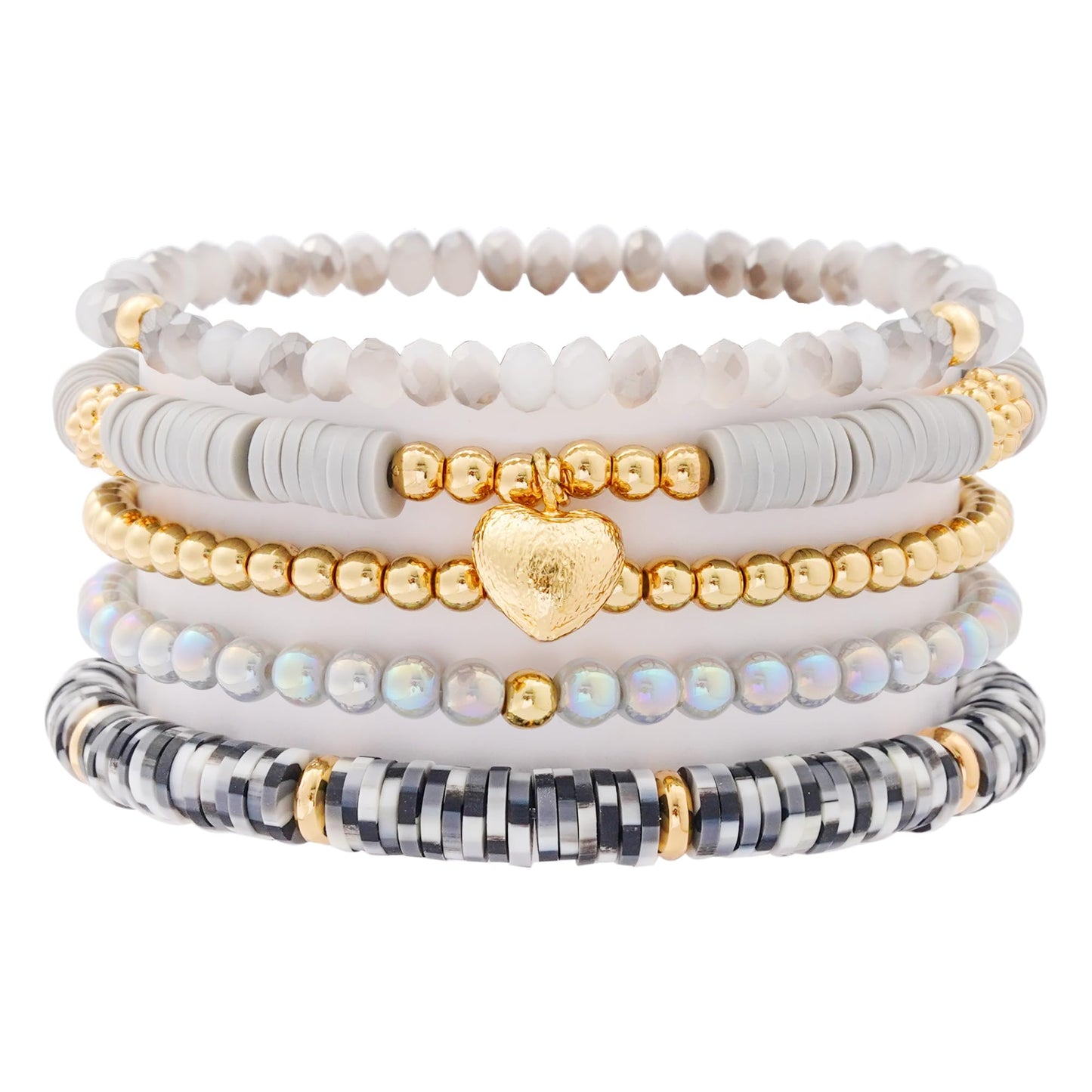 RISHEGAE Heishi Beaded Stretch Bracelets for Women Stackable Gold Polymer