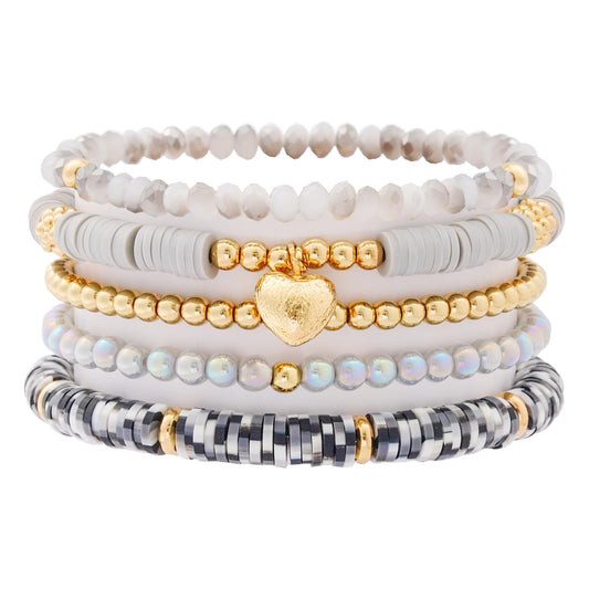RISHEGAE Heishi Beaded Stretch Bracelets for Women Stackable Gold Polymer