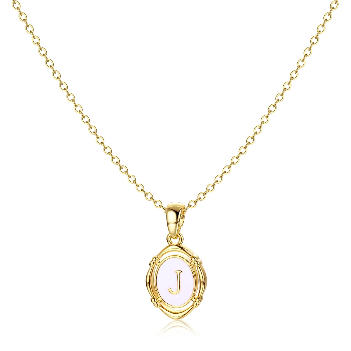 14K Gold Plated J Initial Necklace – Dainty White Enamel Letter Charm